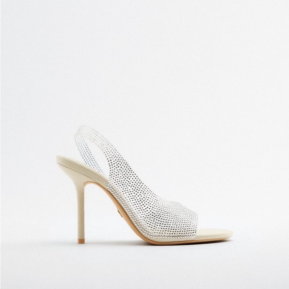 Zara Off White Rhinestone Heeled Vinyl Sandals - Picture 7 of 10